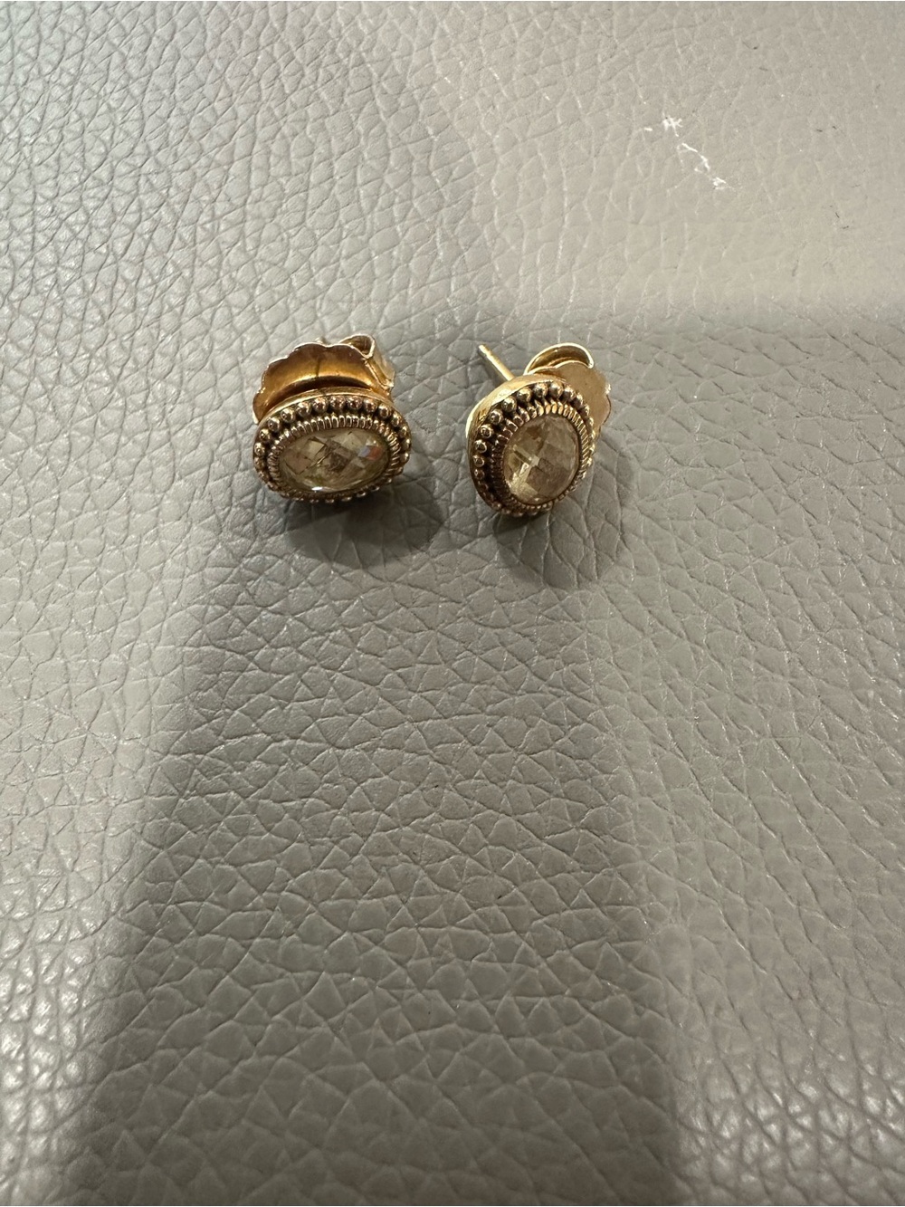 Judith Ripka Gold-Tone Stud Earrings with Champagne Stones-vintage looking - Picture 3 of 6